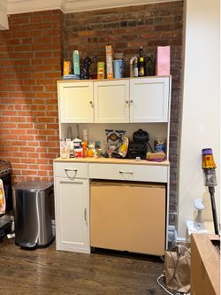 Winston Porter 63” Folding Dining Table Set with 71” Tall Kitchen Pantry Storage Cabinet