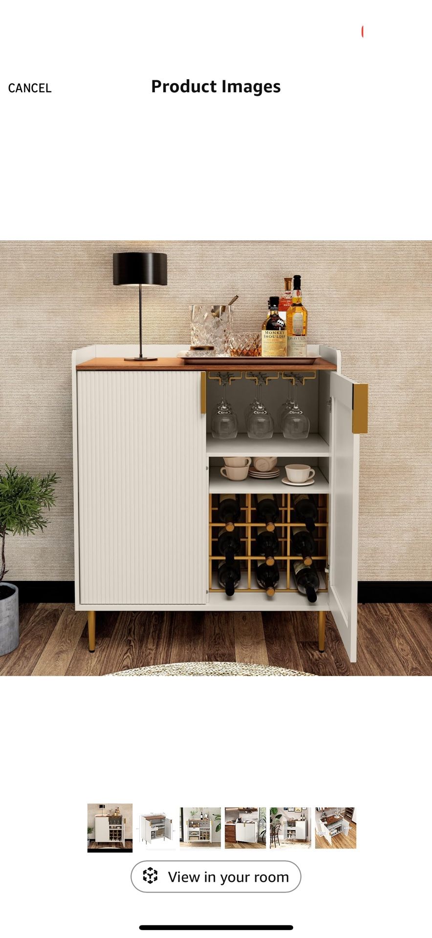 New in box ARTPOWER Wine Bar Cabinet with Fluted Texture, Modern Coffee Cabinet with Wine Rack&Glass Holder, White Kitchen Buffet Sideboard, Freestand