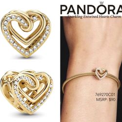 PANDORA Sparkling Entwined Heart Charm w/box