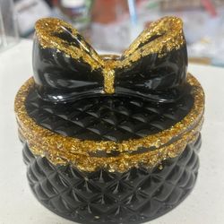  Luxury Resin Jewelry Box – Handmade Gift 🎁 (Black & Gold)