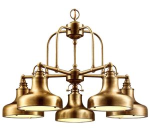 Photo [New-in-Box] Pair (2) of Discontinued Hampton Bay Antique Brass 5 Light Chandeliers