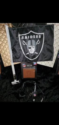 NEW NFL Raiders Genuine Leather Wallet Lanyard & NFL Raiders Neck Gaiter 