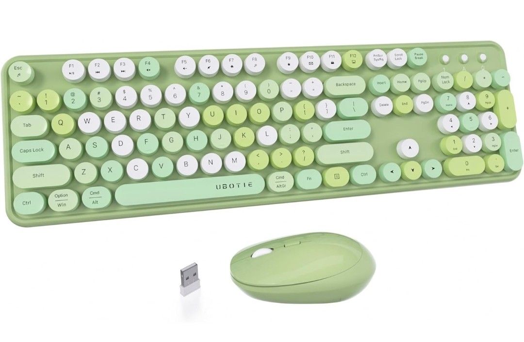UBOTIE Colorful Computer Wireless Keyboards Mouse Combos, Typewriter Flexible Keys Office Full-Sized Keyboard, 2.4GHz Dropout-Free Connection and Opti