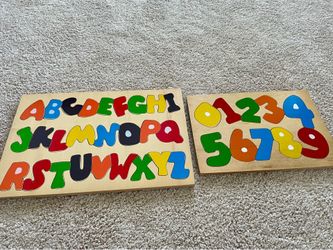 Vintage wooden alphabet and numbers puzzles in like new condition