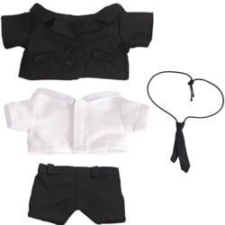 niannyyhouse Black Suit Coat Tie White Shirt Pants 7.8in（20cm） Plush Humanoid Stuffed Doll Clothes