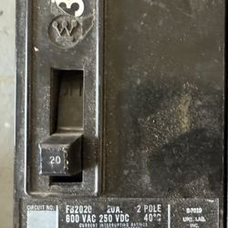 Westinghouse FB2020 Circuit Breaker 20 Amp 600 Volt 2 Pole 14K