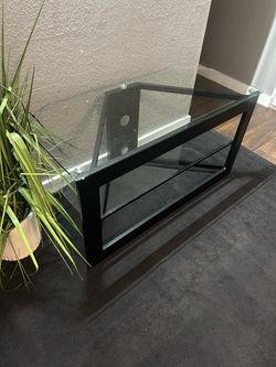 Black Metal TV Stand with Glass Shelves
