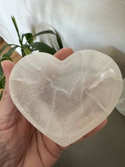 New, Beautiful Selenite Crystal Heart Bowl. Shipping Available.