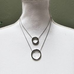 Double Circle Necklace Silver Toned