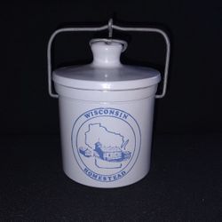 VINTAGE Wisconsin Homestead Lidded Cheese Butter Crock with Bale Wire