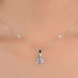 White Gold Plated Moonstone Hollow Pendant Necklace 