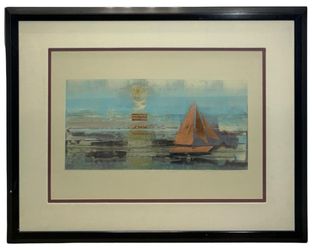 Large abstract boat painting