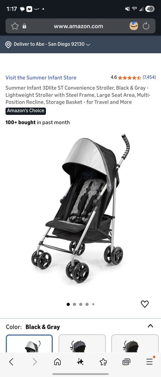 Summer Infant 3Dlite ST Convenience Stroller, Black & Gray 