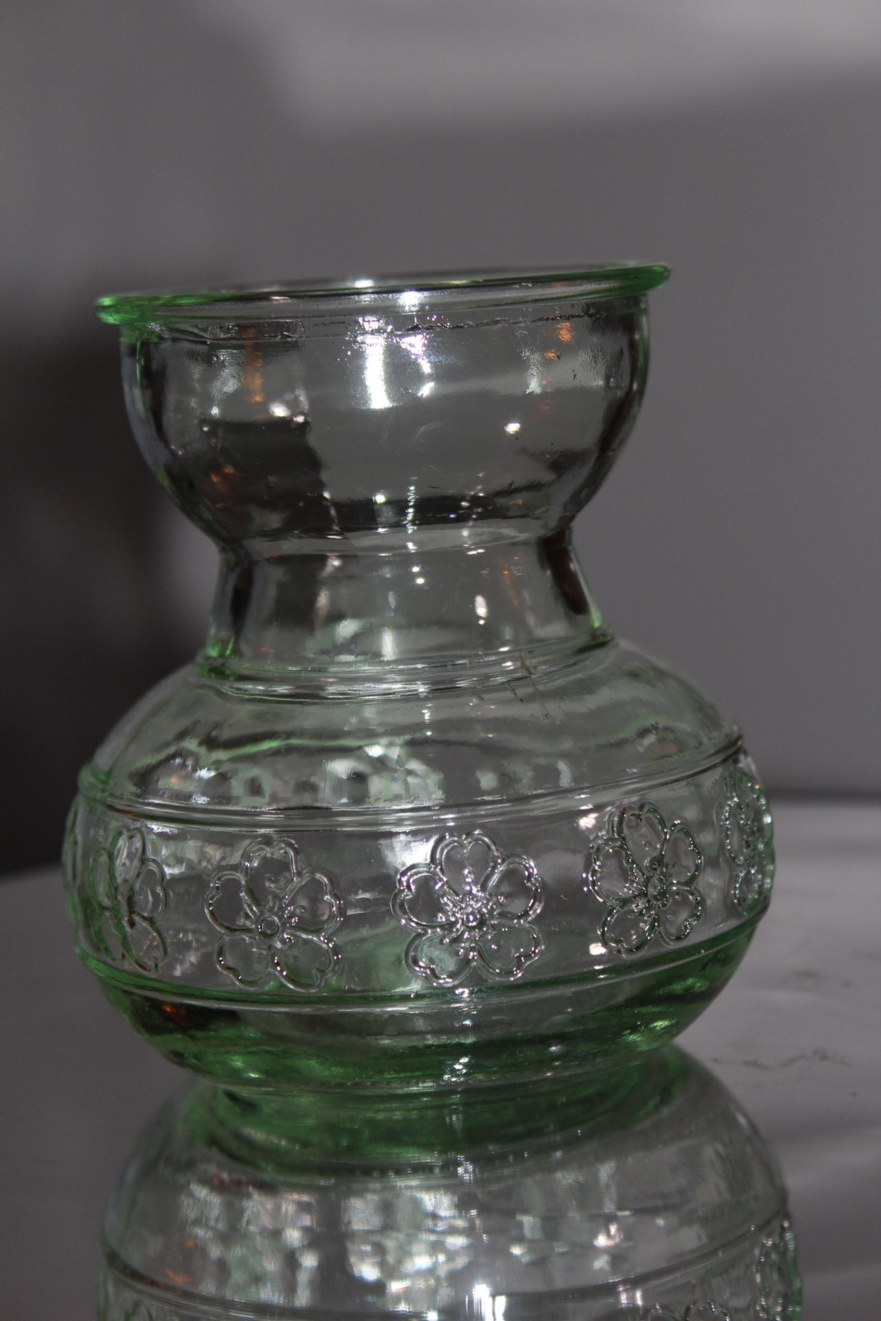 Glass Bulb Forcing Vase With Embossed Flower Motif - Tulip, Hyacinth, Paperwhite