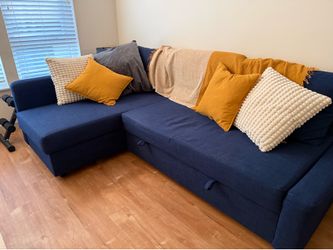 IKEA FRIHETEN blue sectional pullout sofa w/ storage