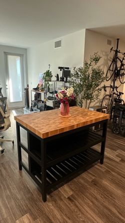Kitchen island, black/oak