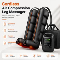 Professional Compression Boots for Leg Recovery, Cordless Rechargeable Air Compression System for Circulation, 6 Modes, 8 Intensity, Footbed Heat, FSA