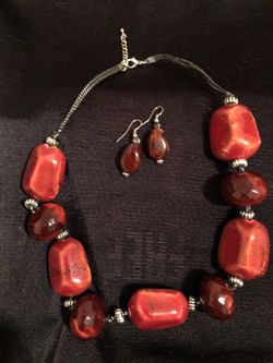 Rust and inner twined brown necklace set