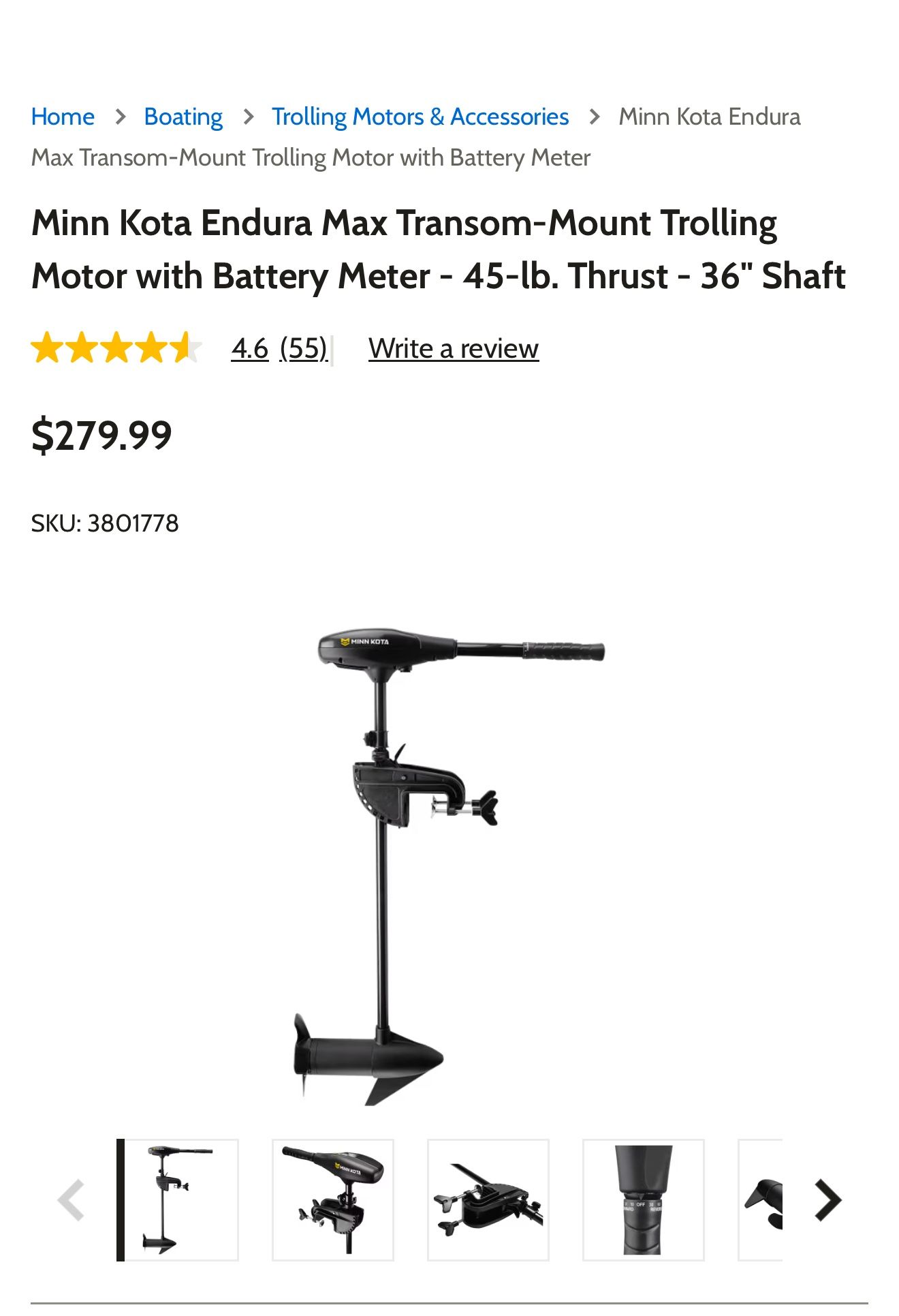 Minn Kota Endura Max Trolling Motor with Battery Meter - 45-lb. Thrust - 36” Shaft