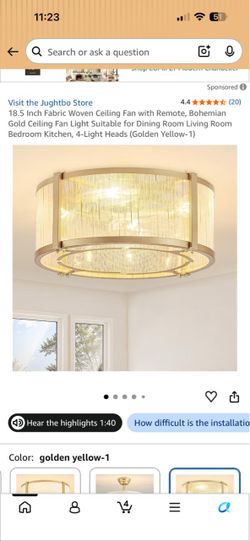 Bohemian Gold Fabric Flush Mount Ceiling Light