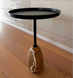 Marble & Black Metal Accent Side Table