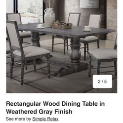 Simple Relax Rectangular Wood Dining Table in Weathered Gray Finish