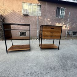 Crate And Barrel Mid Century Modern Bedside Tables End Tables Nightstands.