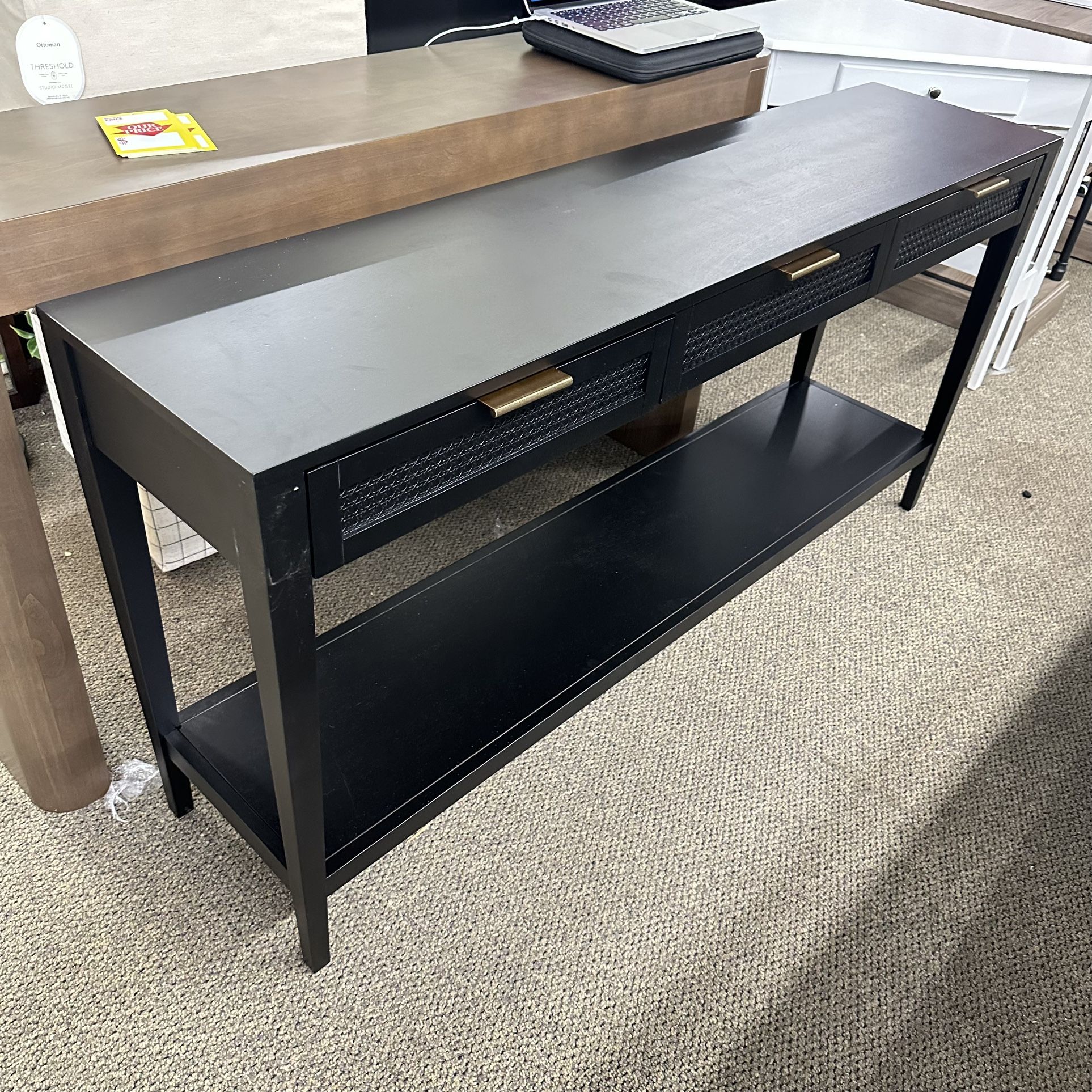 East Bluff Woven Drawer Console Table - Black