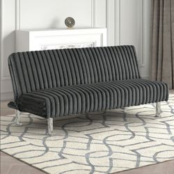 Charcoal Grey Corduroy Futón Sofa Bed With Chrome Legs Brand New In Box Firm Price $240