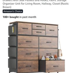 New Still In Box Price Is FIRM 10-Drawer Dresser for Bedroom with Side Pockets & Hooks, Wide Chest of Drawers with Fabric Bins & Metal Frame