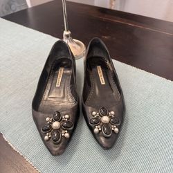 Manolo Blahnik Black Embellished Flats size 37.5