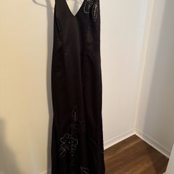 Black With Jewel Flower Design Prom Dress