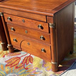 French Empire Cherry Wood Nightstands With Ormolu Accents by Lexington - A Pair