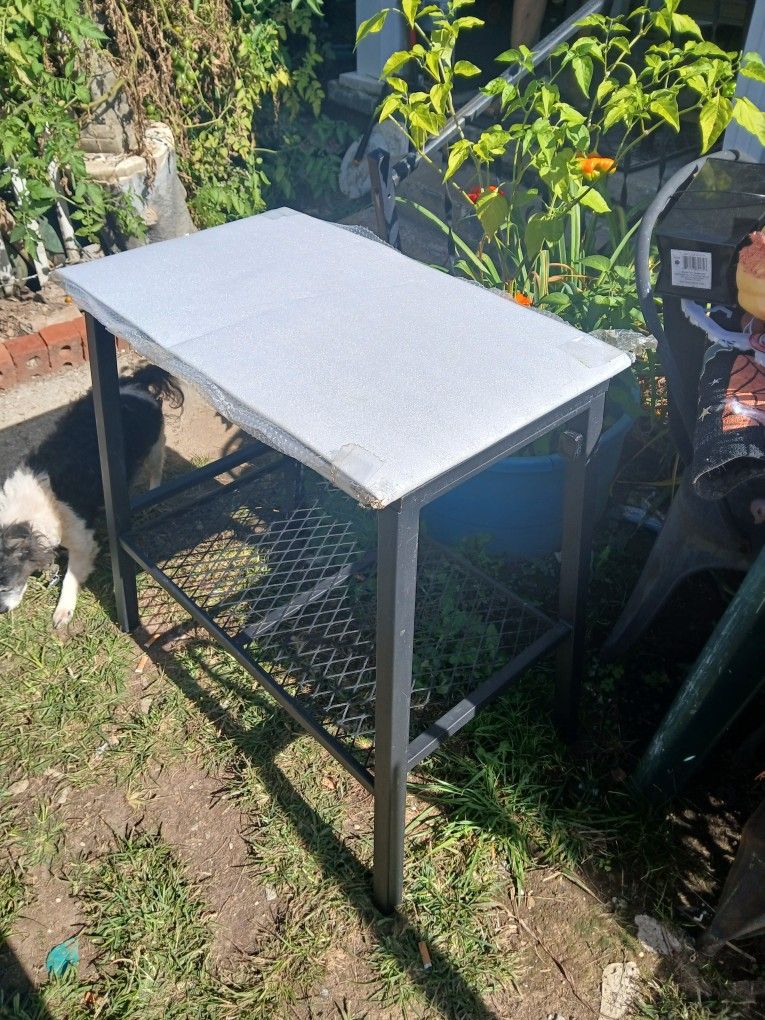 New Metal Table With A Shelf On The Bottom With New Glass Top