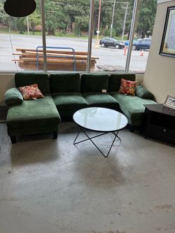 Green velvet sectional couch (in store)
