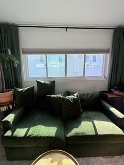 Green Velvet 3-Seat Sofa with Cushions