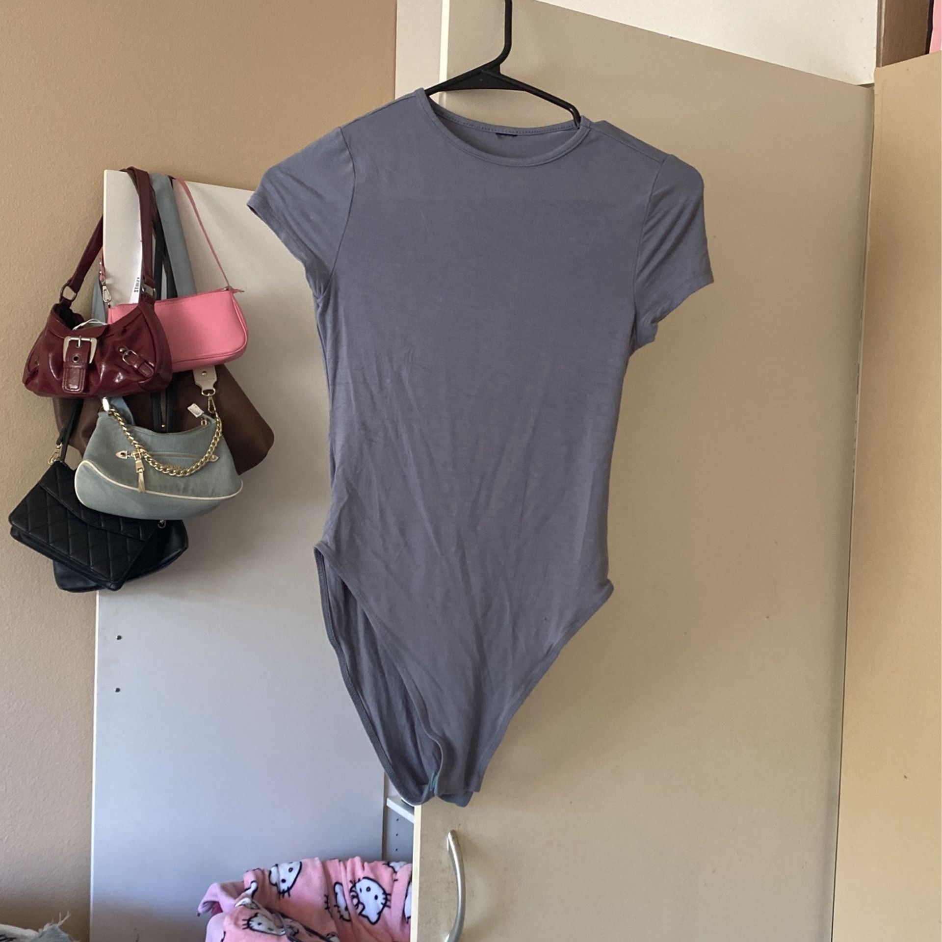 Gray and Black Short Sleeve Bodysuits