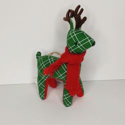 Target Green Plaid Fabric Reindeer Christmas Ornament 