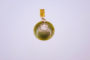 Green Jade Pendant with 10KT Yellow Gold Bail