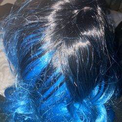 blue black hair wig