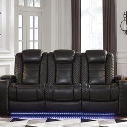 [SPECIAL] Party Time Midnight LED Power Reclining Sofa with Adjustable Headrest

