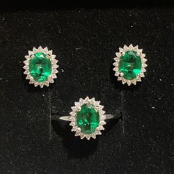 Green Topaz Earring/Ring Set S925 Sz6