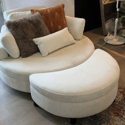 Oversized Accent Barrel Soft Corduroy Chair & Ottoman   $325 OBO
