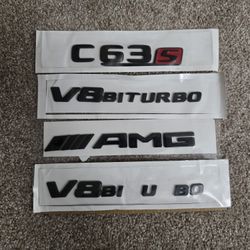 Black C63S AMG V8 Biturbo Rear Trunk Emblem Badge Set All Years Series