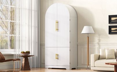 K&K 72 Tall Arched Kitchen Pantry Cabinet with 8 Door Shelves, Fluted Storage Cabinets with 3 Adjustable Shelves, Hidden Drawer, Versatile Cupboard fo