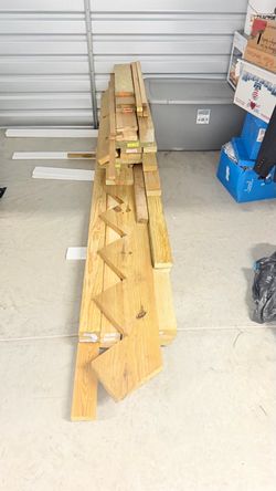 roughly 30+ boards a mixture of mostly pressure treated wood, some non pressure treated wood, some pickets, and some baseboard trim.