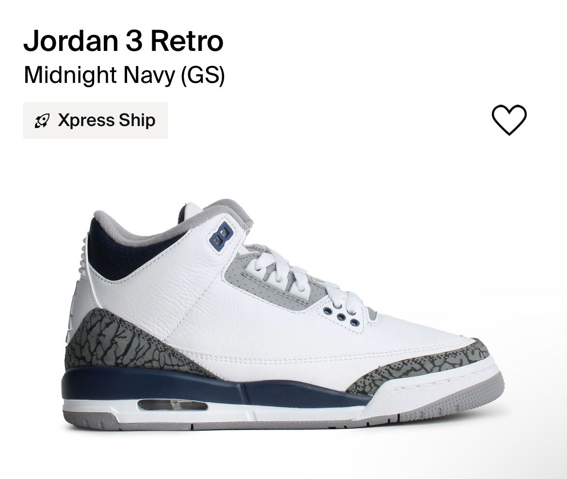 Jordan 3 Retro Midnight Navy 7Y/8.5W