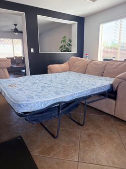 Super Comfortable Beige Microfiber Queen Sleeper Sofa / Pull-Out Couch with Slipcover