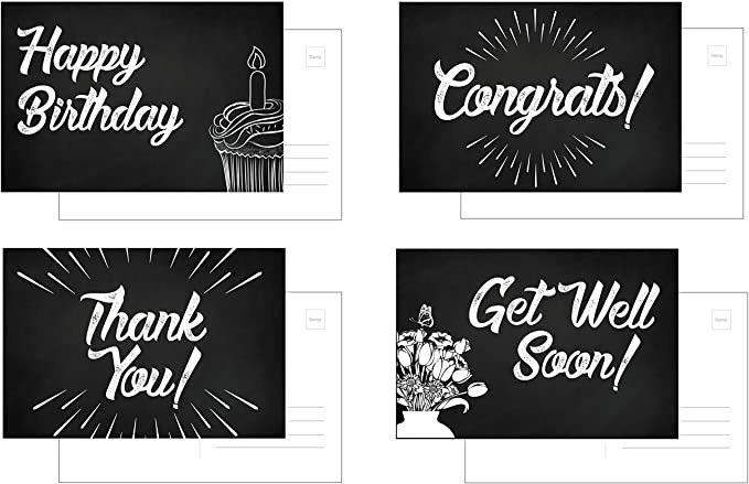 Assorted All Ocassion POSTCARDS (32-Pack) Happy Birthday, Get Well Soon, Thank You, Congrats | Blank Post Cards