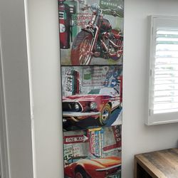 (3) Matching Large Motorcycle Mustang Corvette vehicle beach art themed high-quality and heavy canvas prints (27” x 27” x 2”) from ZGallerie.